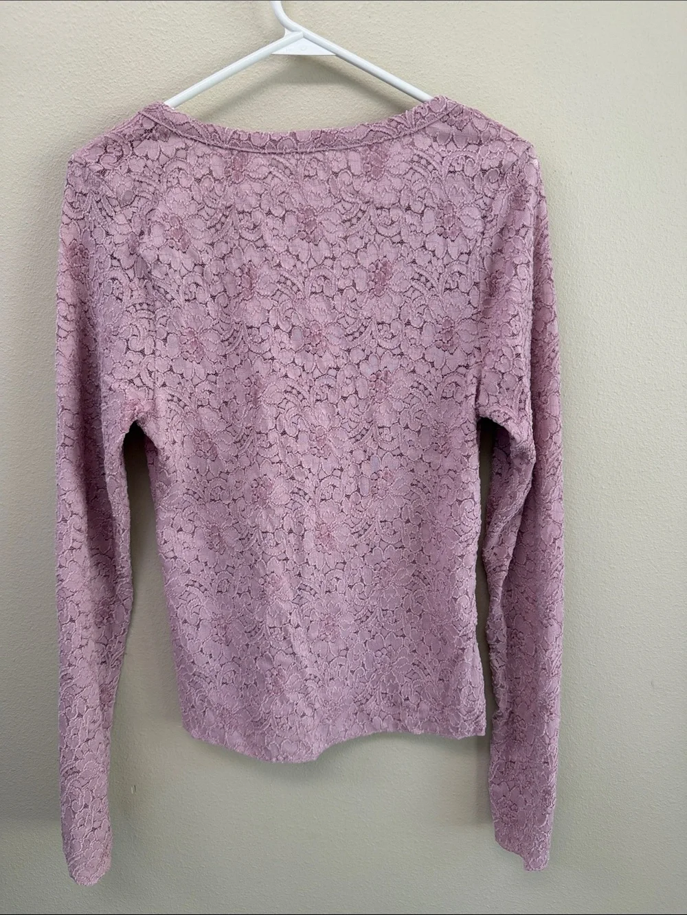 Free People Dusty Rose Floral Lace V-Neck Long Sleeve Top SzL